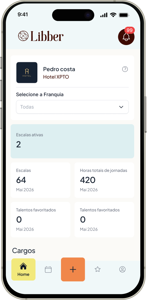 Aplicativo Libber Gestor com escalas e profissionais disponíveis